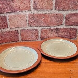 Set of 2 Staffordshire Potteries Kiln Craft green stoneware dessert plates